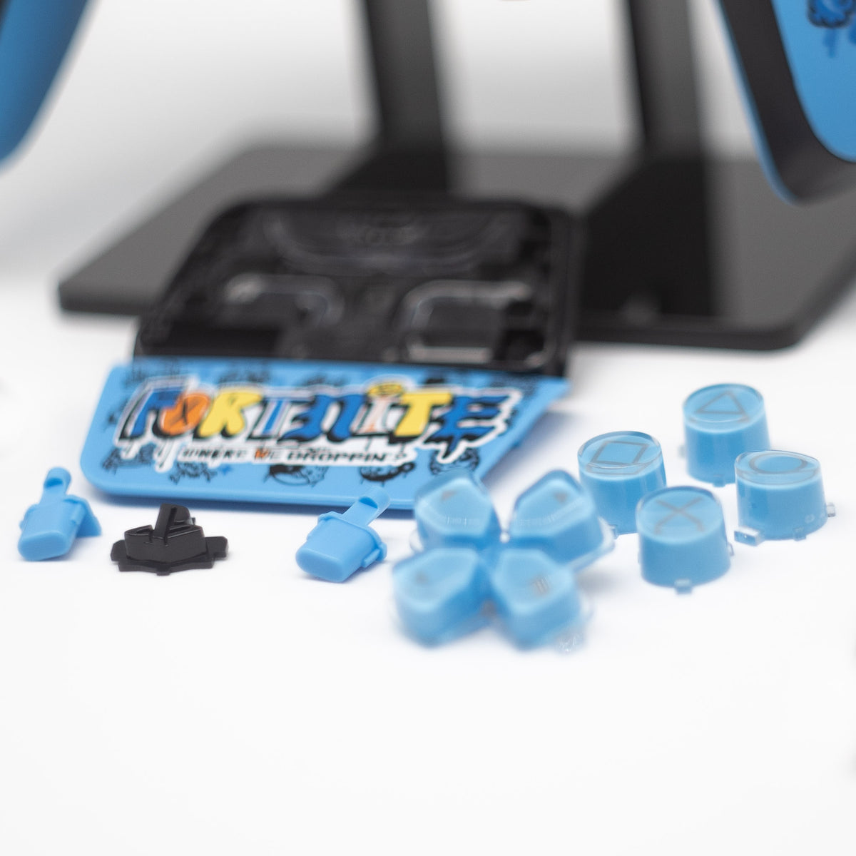 Custom Fortnite DualSense faceplate with matching buttons