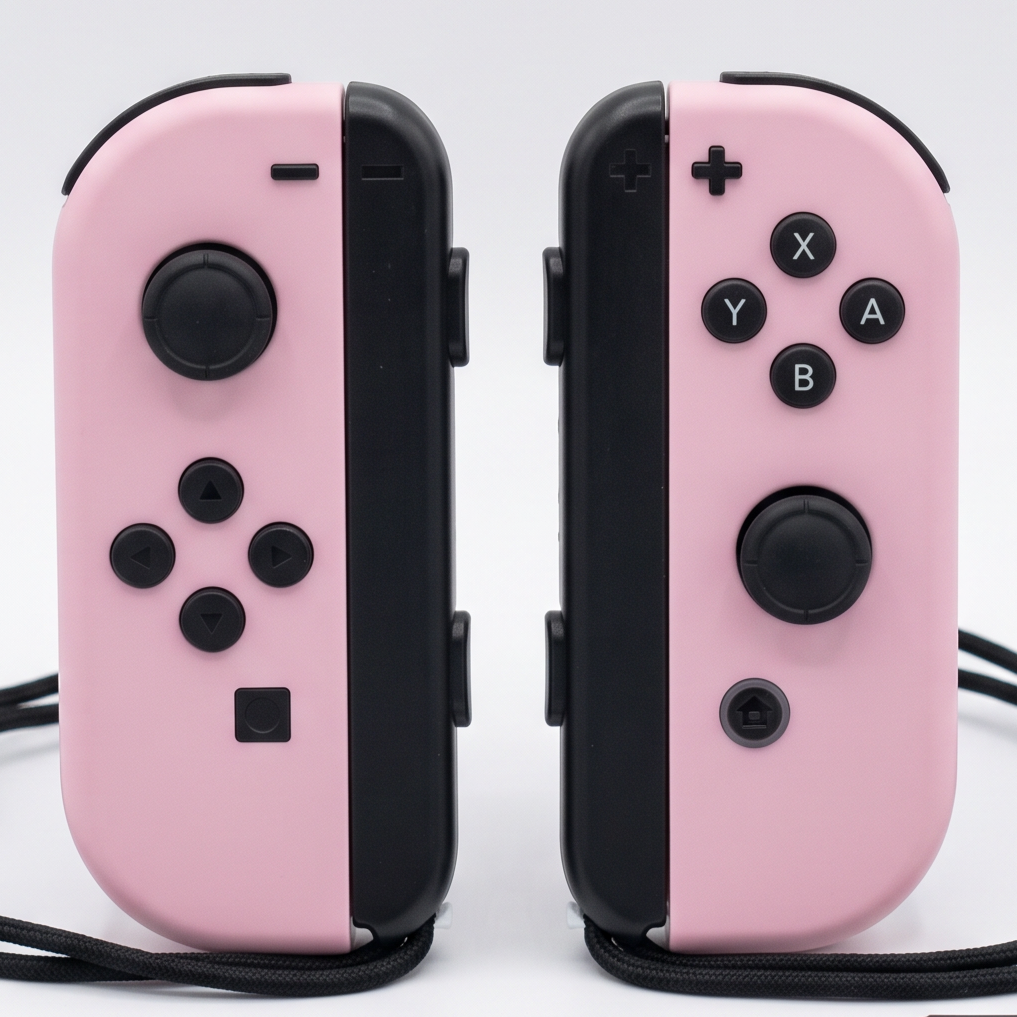 Pastel pink Nintendo Switch Joy-Con L and R wireless controller pair with wrist straps